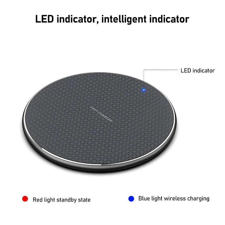 K8 15W Aluminum Alloy Round Desktop Wireless Charger with 1m Type-C Fast Charging Cable(Black)
