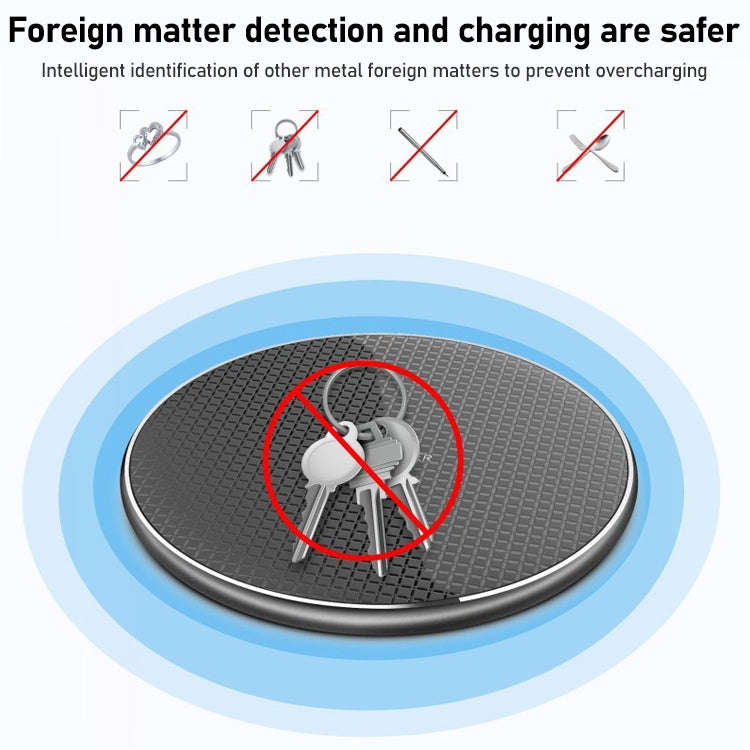 K8 15W Aluminum Alloy Round Desktop Wireless Charger with 1m Type-C Fast Charging Cable(Black)