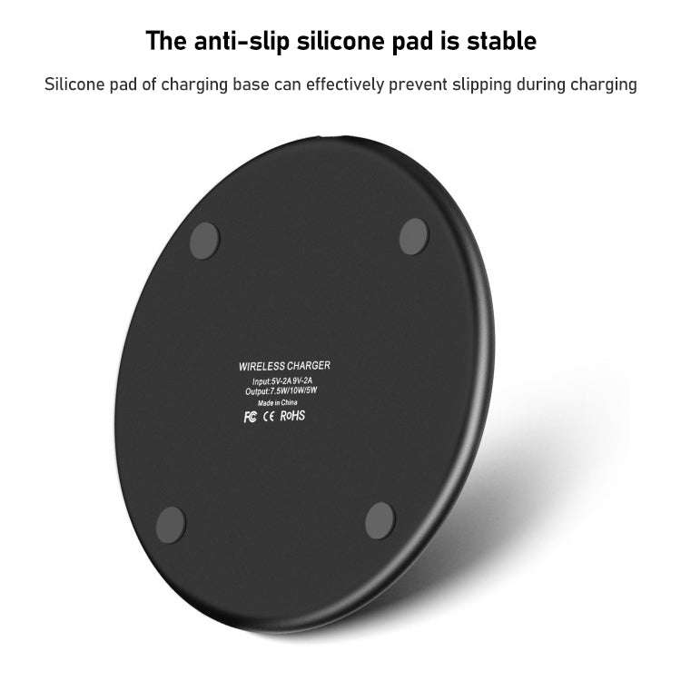 K8 15W Aluminum Alloy Round Desktop Wireless Charger with 1m Type-C Fast Charging Cable(Black)
