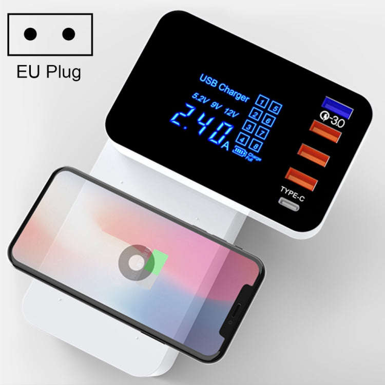 CDA33Q 40W QC 3.0 USB + 3 USB Ports + USB-C / Type-C Ports Multi-function Charger with LED Displa...