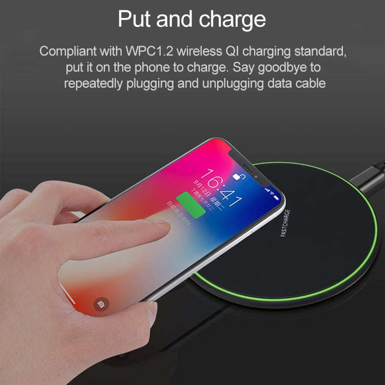 KD-1 Ultra-thin 10W Fast Charging Wireless Charger for Android Phones & iPhone(Black)