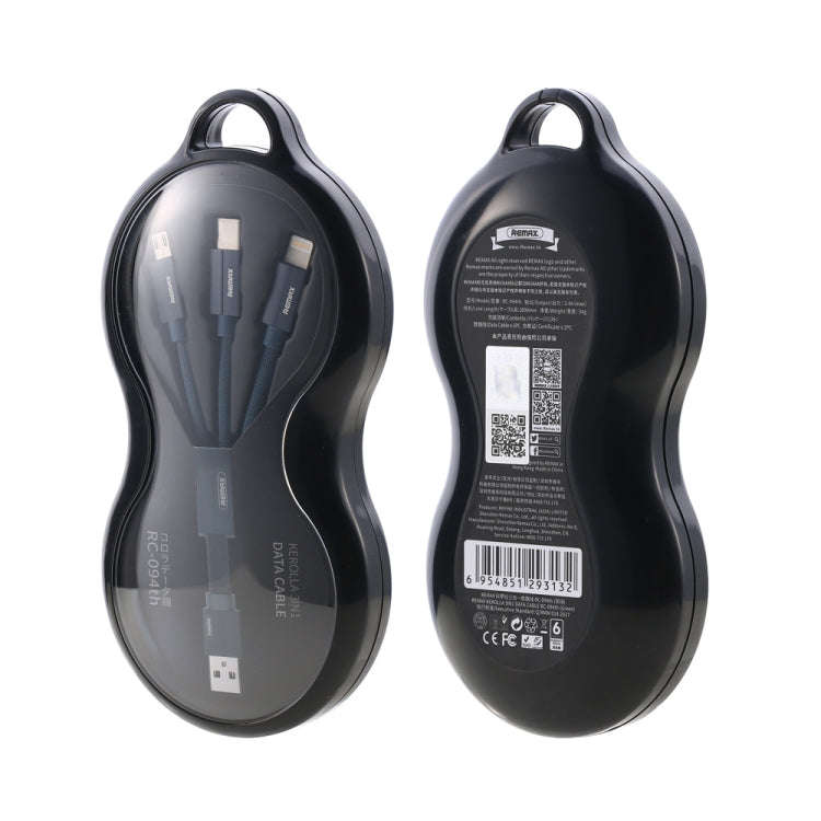 REMAX RC-094TH 1m 2.4A 3 in 1 USB to 8 Pin & USB-C / Type-C & Micro USB  Fast Charging Data Cable...