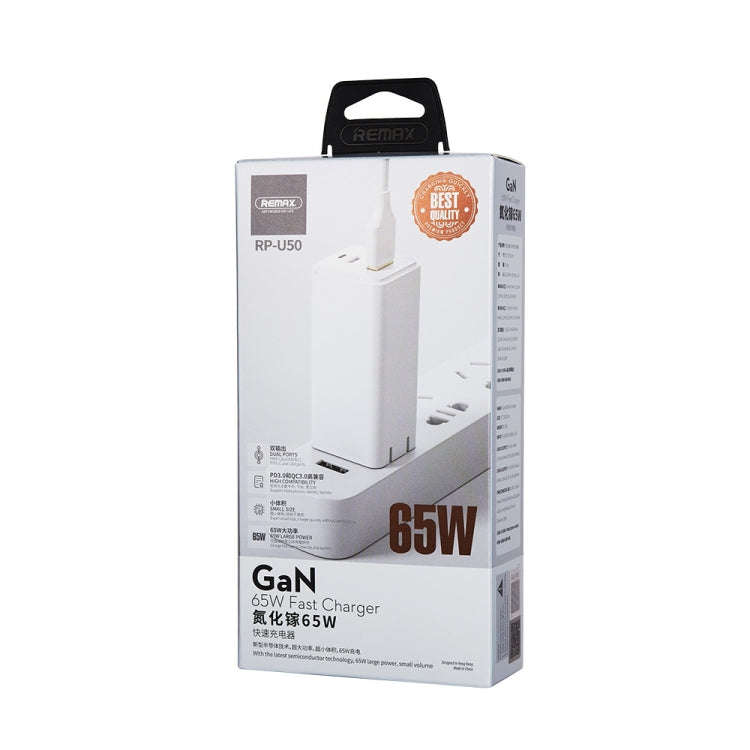 REMAX RP-U50 GaN  65W PD + QC 3.0 Type-C+ USB Port Fast Charger (US)(White)