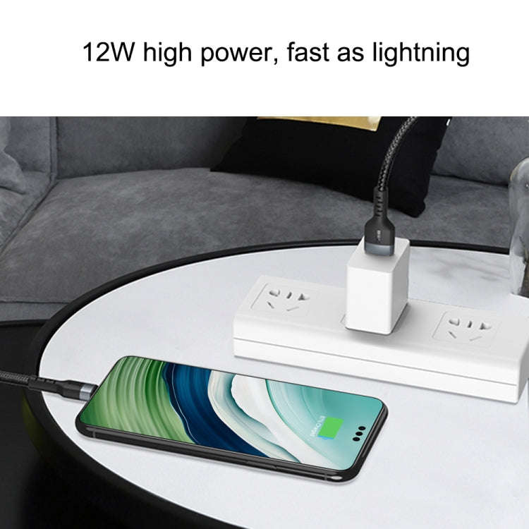 IVON CA88 12W 2.4A USB to Micro USB Nylon Braid Fast Charge Data Cable, Cable Length: 1m (Black)