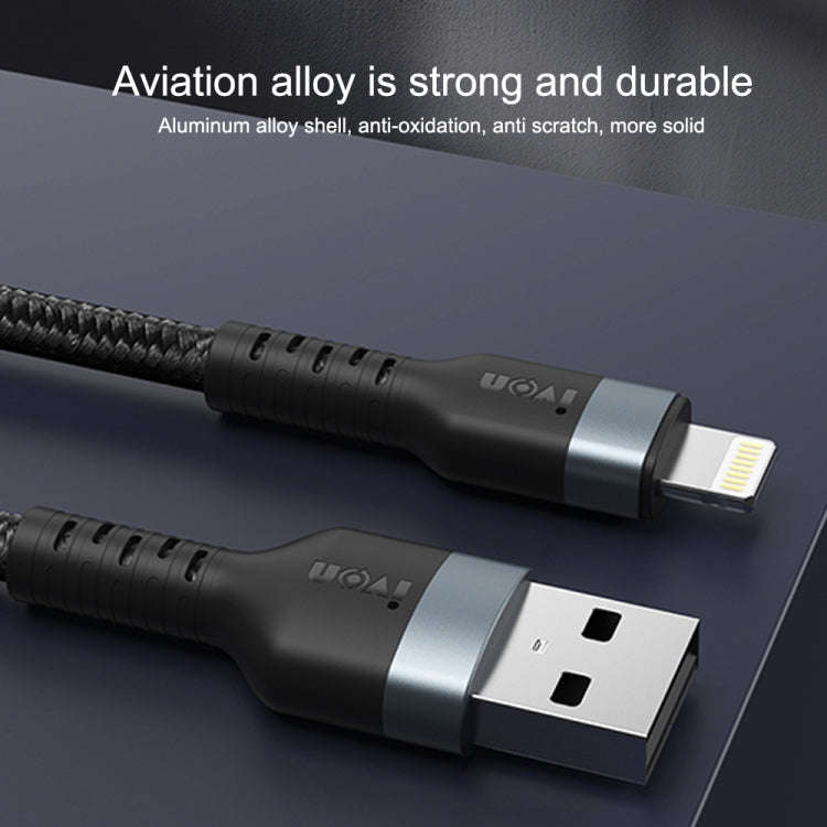 IVON CA88 12W 2.4A USB to Micro USB Nylon Braid Fast Charge Data Cable, Cable Length: 1m (Black)