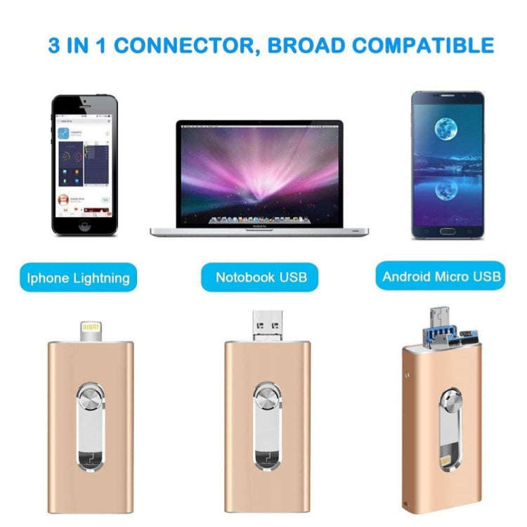 RQW-02 3 in 1 USB 2.0 & 8 Pin & Micro USB 64GB Flash Drive(Blue)