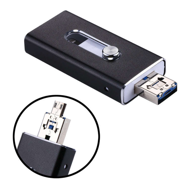 RQW-02 3 in 1 USB 2.0 & 8 Pin & Micro USB 16GB Flash Drive(Black)