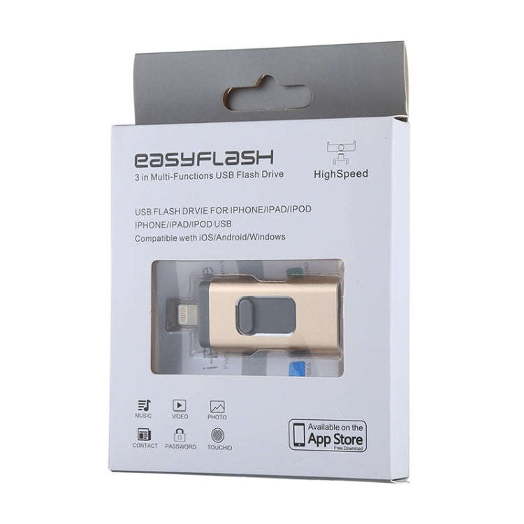 easyflash RQW-01B 3 in 1 USB 2.0 & 8 Pin & Micro USB 32GB Flash Drive(Gold)