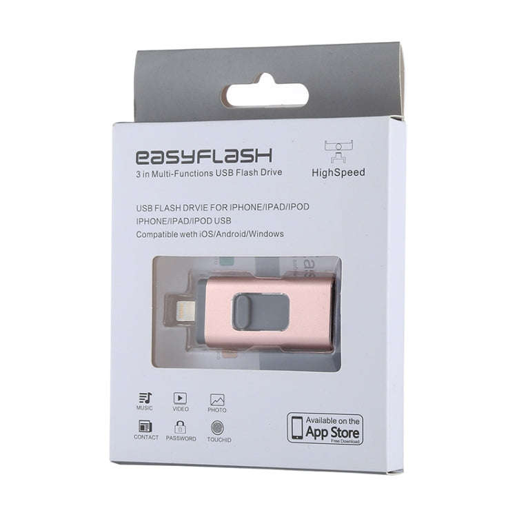 easyflash RQW-01B 3 in 1 USB 2.0 & 8 Pin & Micro USB 128GB Flash Drive(Rose Gold)