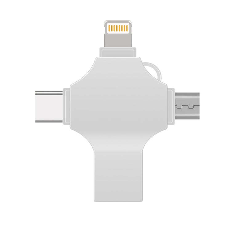 Cross 4 in 1 16GB 8 Pin + Micro USB + USB-C / Type-C + USB 3.0 Metal Flash Disk(Silver)
