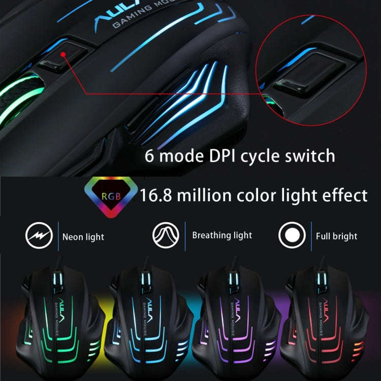Aula Series Ghost Shark II Colourful Light 7D Optical Competitive USB Wired Game Mouse, Maximum R...