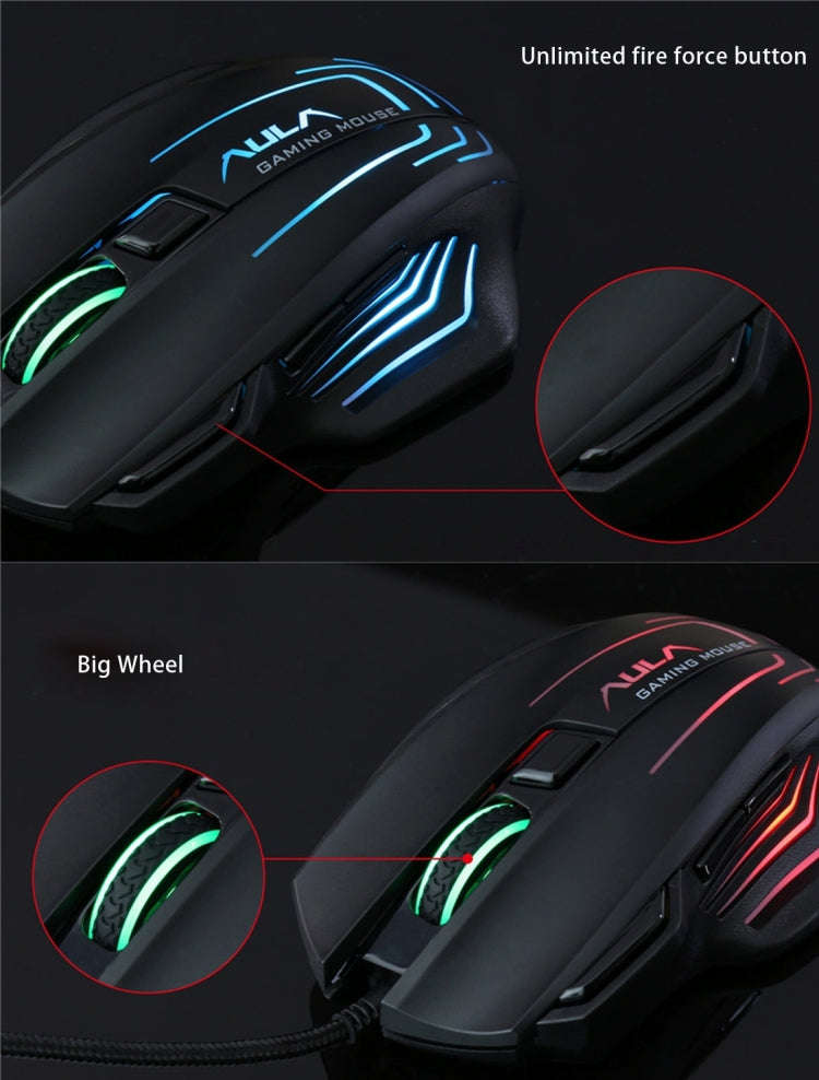 Aula Series Ghost Shark II Colourful Light 7D Optical Competitive USB Wired Game Mouse, Maximum R...