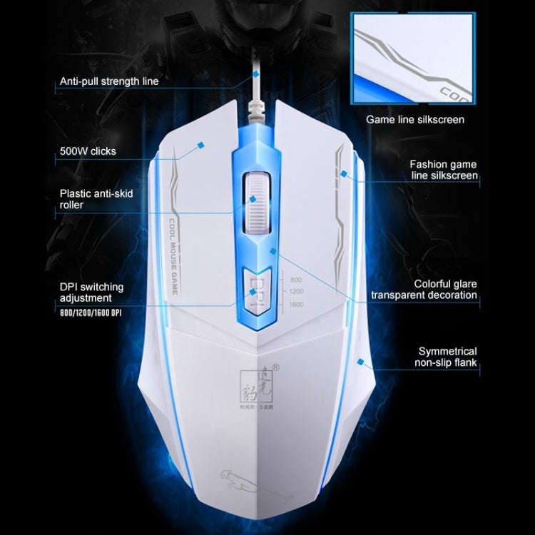 Chasing Leopard 199 USB 1600DPI Three-speed Adjustable LED Backlight Wired Optical Gaming Mouse, ...