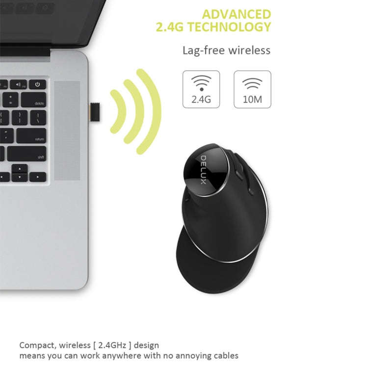 DELUX M618 Plus 2.4G 1600DPI Wireless Portable Vertical Ergonomic Mouse