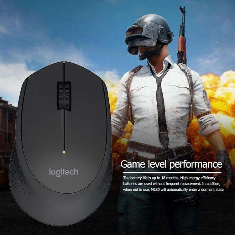 Logitech M280 2.4GHz 3-keys 1000DPI Wireless Optical Mouse, Wireless Range: 10m (Grey)