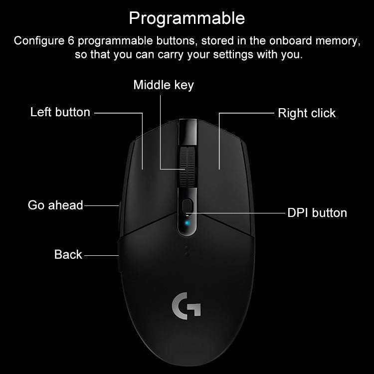 Logitech G304 LIGHTSPEED 12000 DPI 6 Programmable Buttons HERO Sensor Wireless Gaming Mouse (Black)