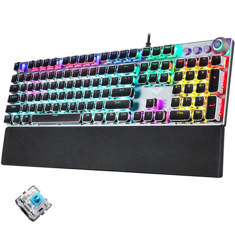 AULA F2088 108 Keys Mixed Light Plating Punk Mechanical Blue Switch Wired USB Gaming Keyboard wit...