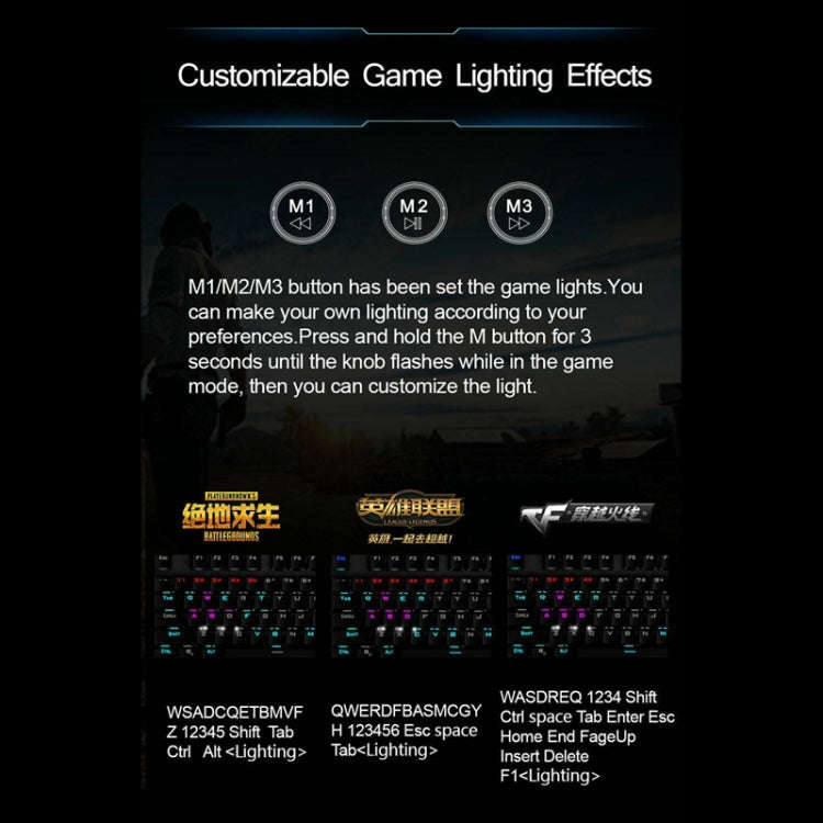 AULA F2088 108 Keys Mixed Light Plating Punk Mechanical Blue Switch Wired USB Gaming Keyboard wit...