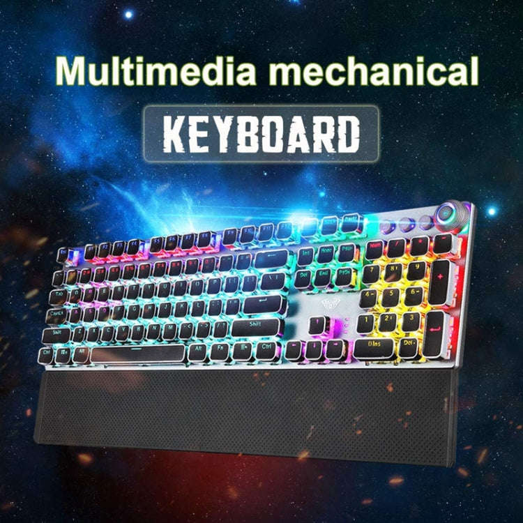 AULA F2088 108 Keys Mixed Light Mechanical Blue Switch Wired USB Gaming Keyboard with Metal Butto...