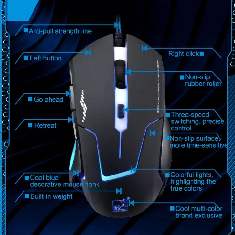 Chasing Leopard T7 USB 6-keys 2400DPI Three-speed Adjustable Backlight Wired Optical Gaming Mouse...