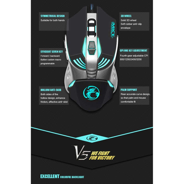 iMICE V5 USB 7 Buttons 4000 DPI Wired Optical Colorful Backlight Gaming Mouse for Computer PC Lap...