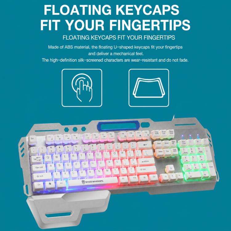 SHIPADOO GK70 Wired RGB Floating Detachable Hand Rest Gap Rainbow Translucent Gaming Keyboard(White)