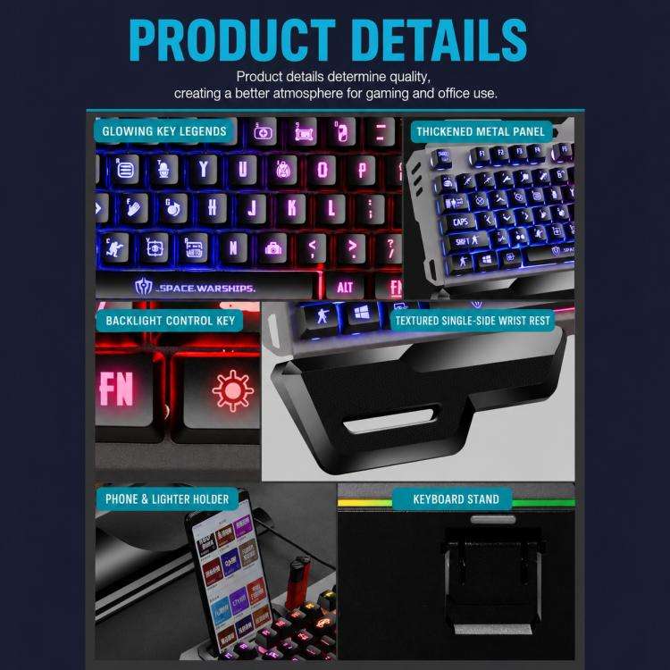 SHIPADOO GK70 Wired RGB Floating Detachable Hand Rest Gap Rainbow Translucent Gaming Keyboard(White)