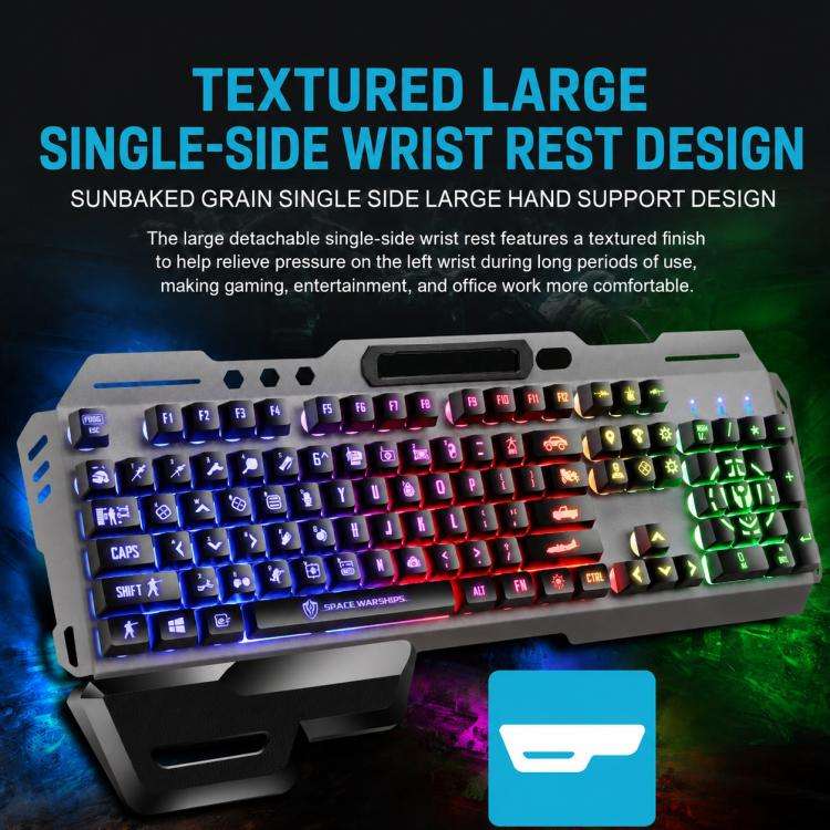 SHIPADOO GK70 Wired RGB Floating Detachable Hand Rest Gap Rainbow Translucent Gaming Keyboard(White)