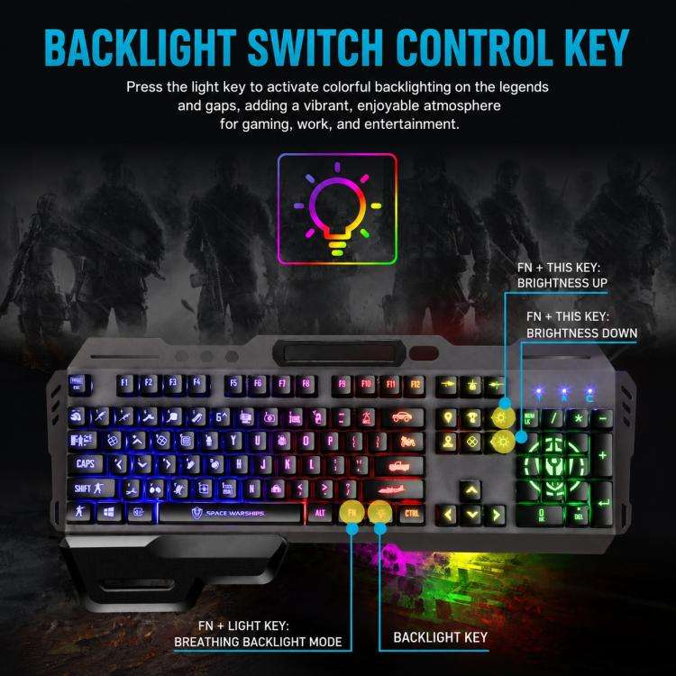 SHIPADOO GK70 Wired RGB Floating Detachable Hand Rest Gap Rainbow Translucent Gaming Keyboard(White)