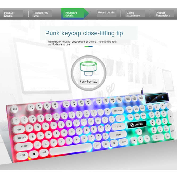 TX300 Mechanical Feel Backlight Punk Wired Keyboard Mouse Set (White)