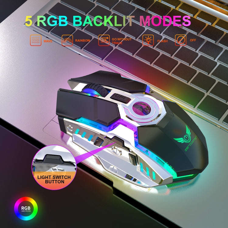 ZERODATE T30 2.4GHz 2400DPI Three-speed Adjustable RGB Backlight Wireless Optical Mouse (Black)