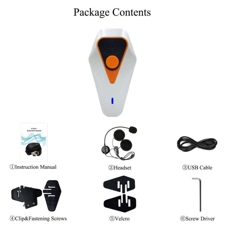 WT002 1000m IPX5 Waterproof Motorcycle 2 Users Full Duplex Talking Bluetooth Intercom Multi-Inter...