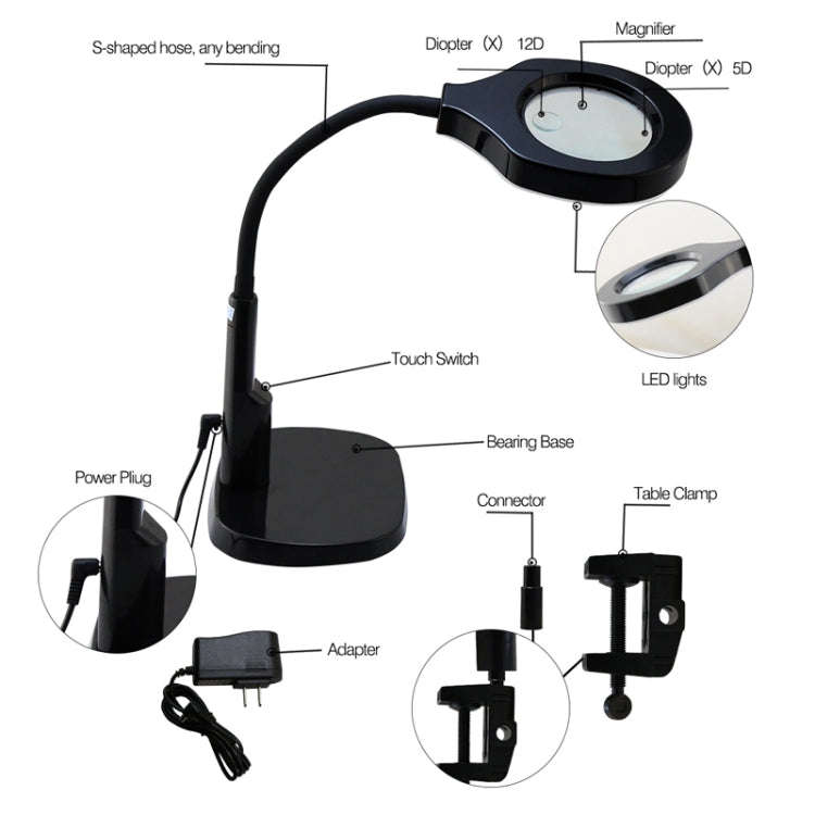 BEST Adjustable Desk Magnifier Lamp LED Light Magnifying Glass (Voltage 220V)