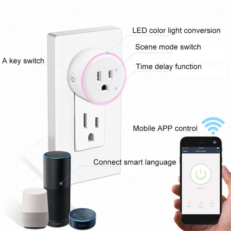 10A Round Shape WiFi 2.4GHz Mini Plug APP Remote Control Timing Smart Socket Works with Alexa & G...