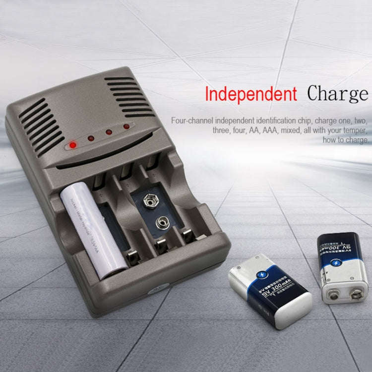 DC 100-240V 4 Slot Battery Charger for AA & AAA & 9V Ni-MH Battery, US Plug