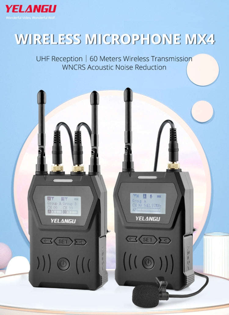 YELANGU YLG9929C MX4 Dual-Channel 100CH UHF Wireless Microphone System with Transmitter and Recei...