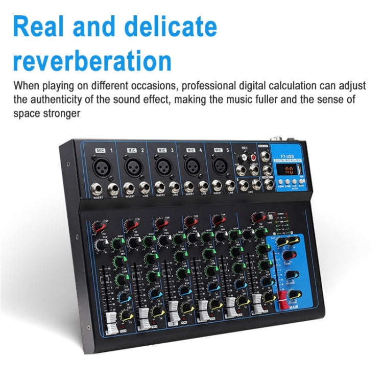 F7 Home 7-channel Bluetooth USB Reverb Mixer, US Plug(Black)