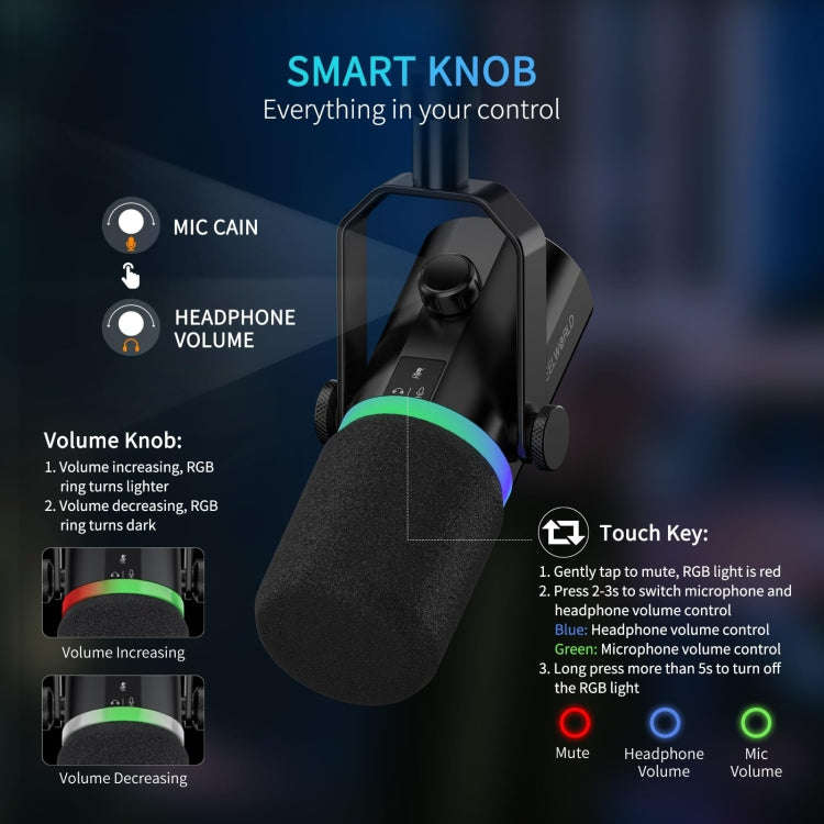 FEELWORLD PM1-AS XLR/USB Dynamic Microphone for Podcasting Recording Gaming Live Streaming with B...