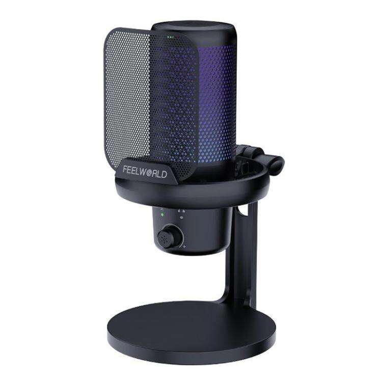 FEELWORLD VM1-XS USB Condenser Gaming Microphone for Streaming Noise Cancellation Mute RGB Light ...