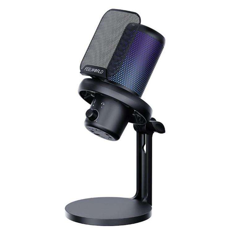 FEELWORLD VM1-XS USB Condenser Gaming Microphone for Streaming Noise Cancellation Mute RGB Light ...