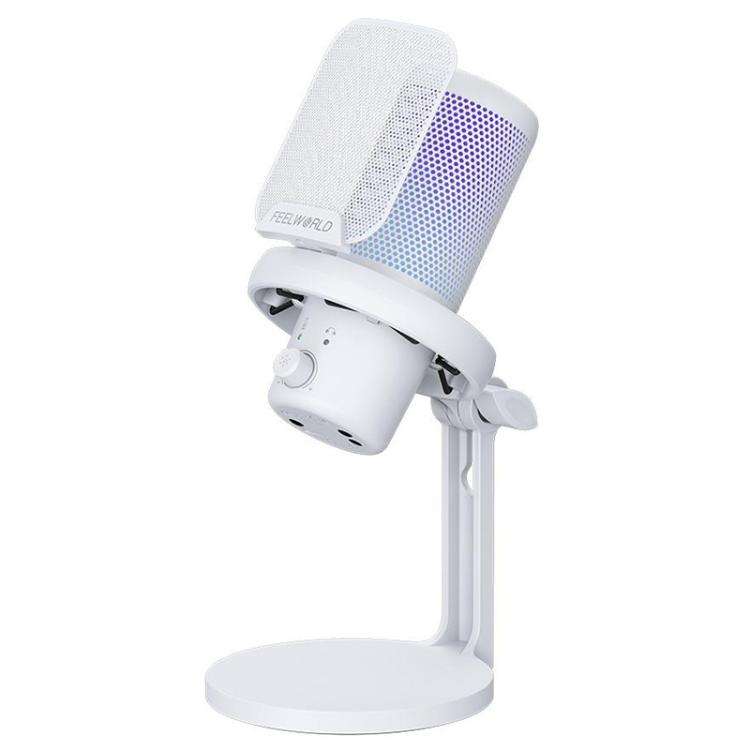 FEELWORLD VM1-XS USB Condenser Gaming Microphone for Streaming Noise Cancellation Mute RGB Light ...