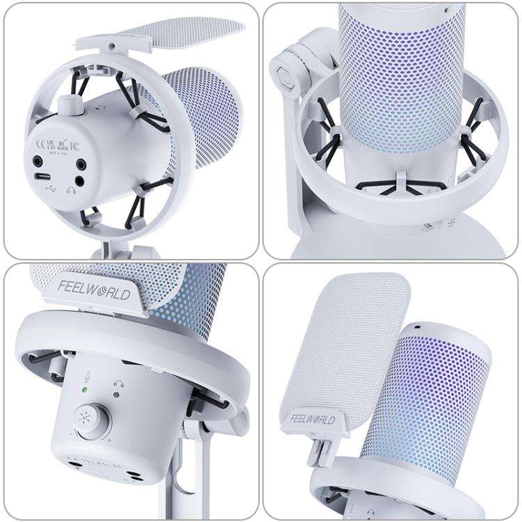 FEELWORLD VM1-XS USB Condenser Gaming Microphone for Streaming Noise Cancellation Mute RGB Light ...