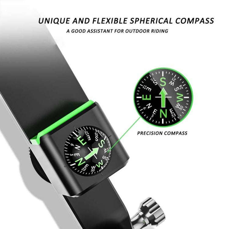 Motorcycle Spherical Compass Phone Holder, Handlebar with Light (Green)