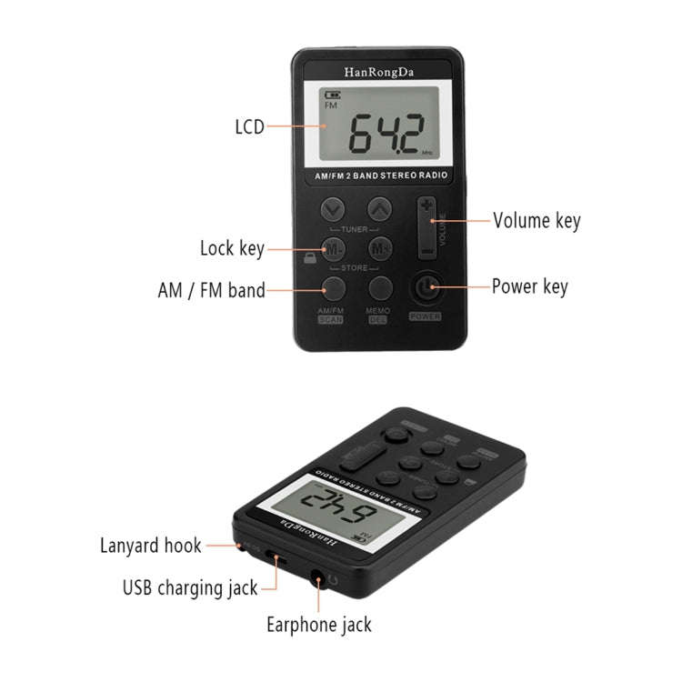 Portable AM / FM Two Bands Rechargeable Stereo Radio Mini Receiver with & LCD Screen & Earphone J...
