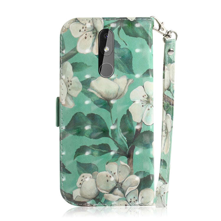 3D Colored Drawing Watercolor Flower Pattern Horizontal Flip Leather Case for Nokia 3.2, with Hol...