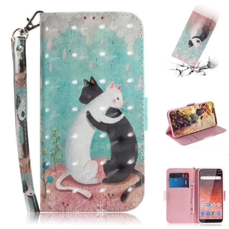 3D Colored Drawing Cats Pattern Horizontal Flip Leather Case for Nokia 1 Plus, with Holder & Card...