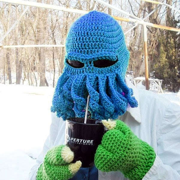 Amurleopard Unisex Barbarian Knit Beanie Octopus Tentacle Cap Winter Warm Face Mask Crochet Hat(B...