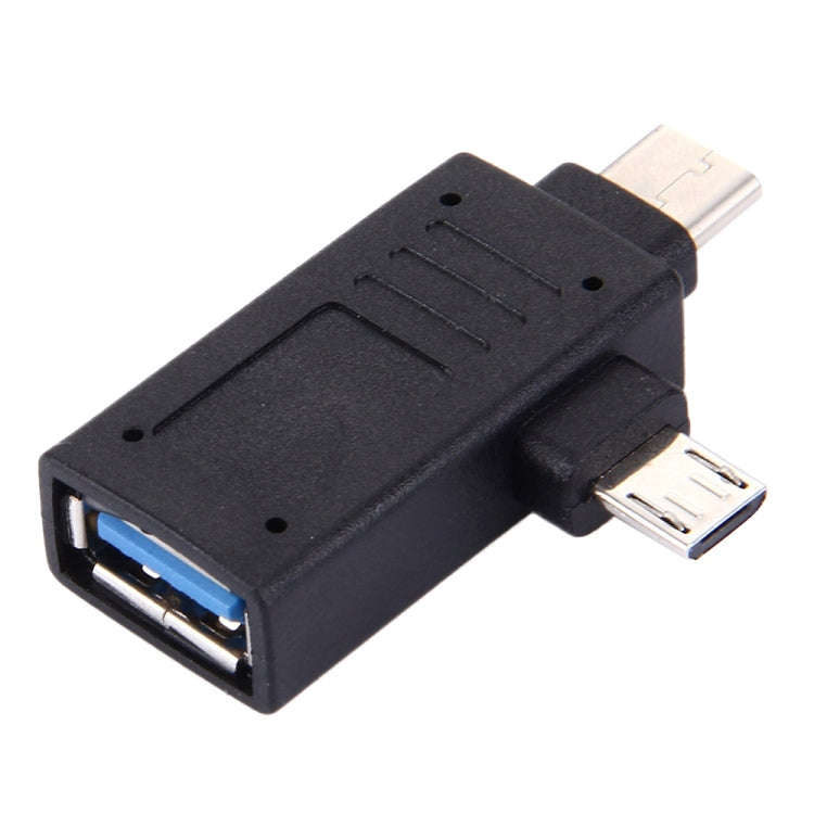 USB-C / Type-C Male + Micro USB Male to USB 3.0 Female Adapter(Black)