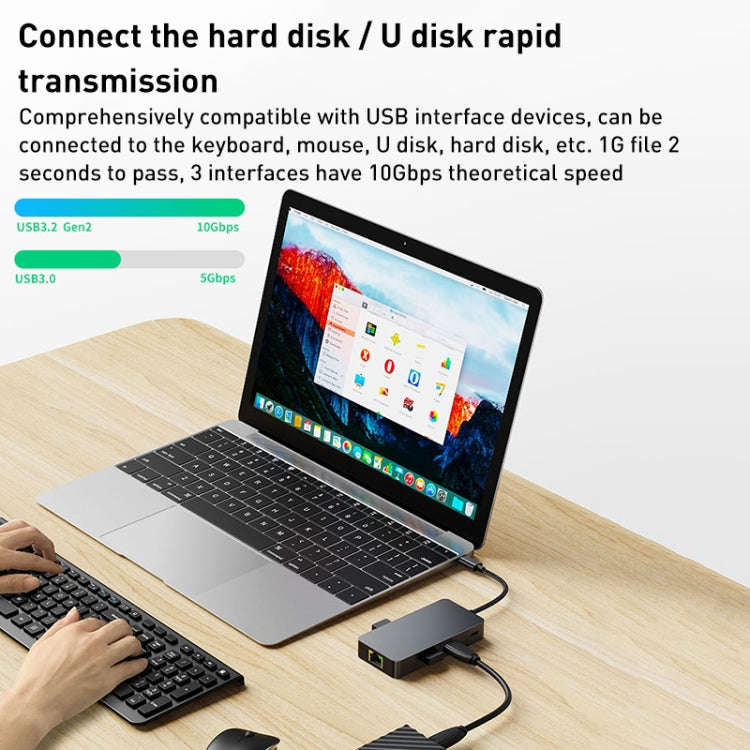 BYL-2308 6 in 1 USB-C / Type-C to USB3.2 + Gigabit Internet + HDTV HUB Adapter (Dark Gray)