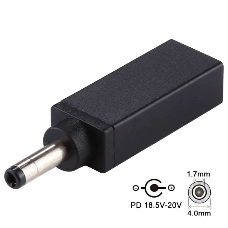 PD 18.5V-20V 4.0x1.7mm Male Adapter Connector(Black)